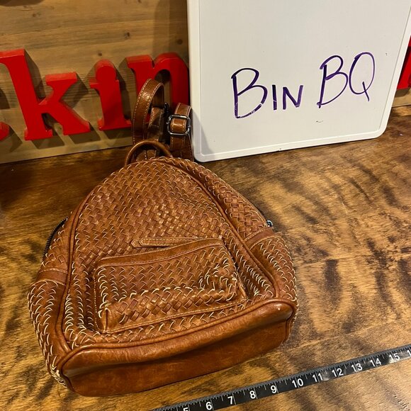 SHOMICO Certainly Chic Faux Leather Woven Backpack Chestnut main image 9